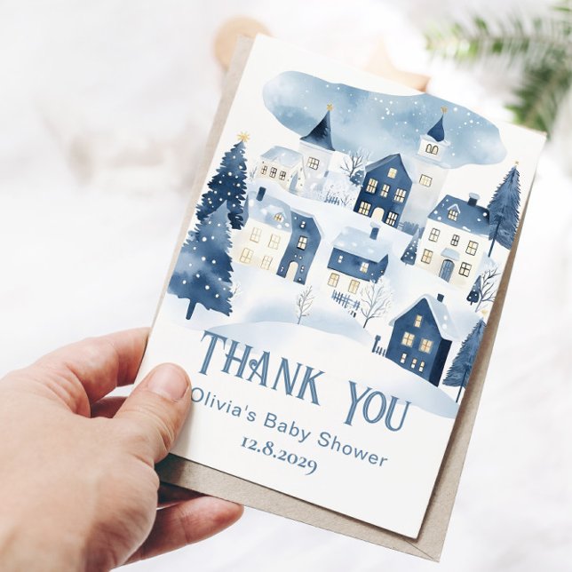It Takes a Village Winter Snow Baby Shower Thank You Card (Creator Uploaded)