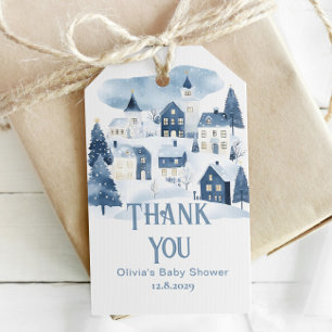 It takes a Village Winter Snow Navy Thank you Gift Tags