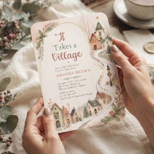 it takes a Village Winter Vintage Baby Shower Invitation