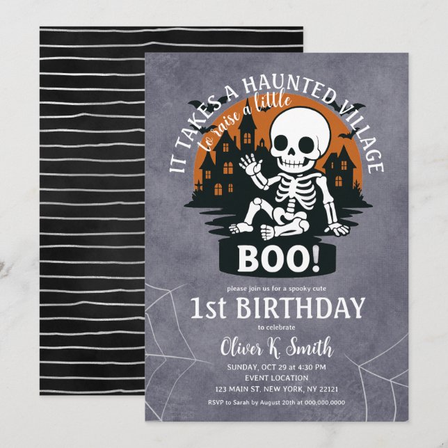 It Takes Haunted Village Halloween 1st Birthday Invitation (Front/Back)