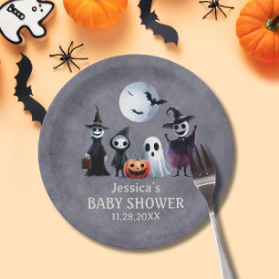 It Takes Haunted Village Halloween Baby Shower Paper Plate