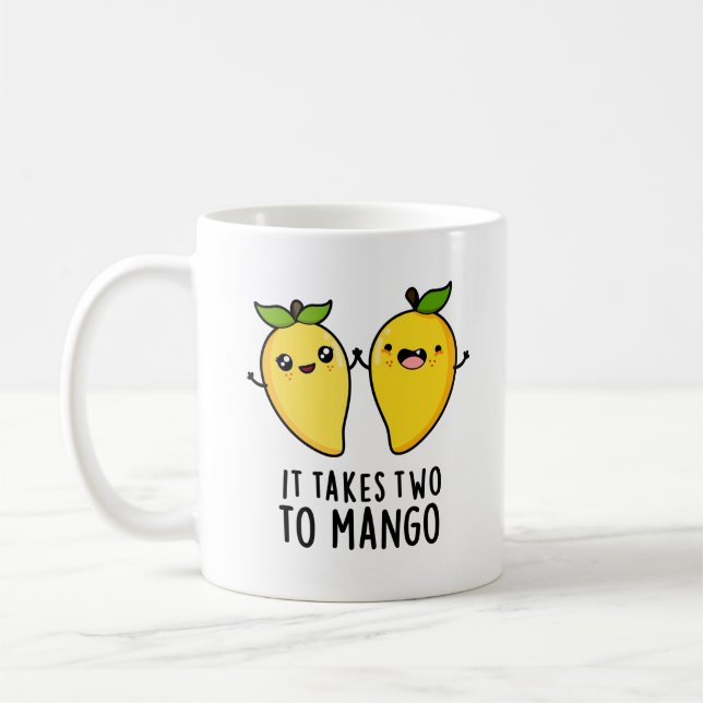 It Takes Two To Mango Funny Dancing Fruit Pun Coffee Mug (Left)