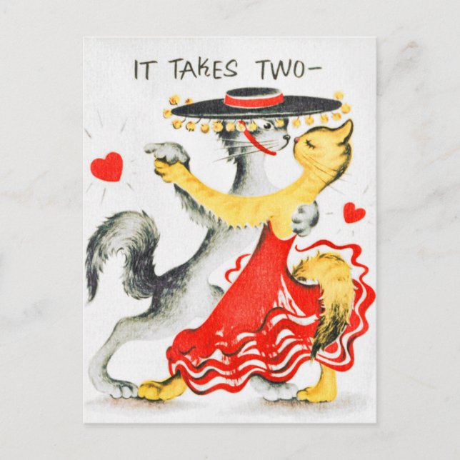 It Takes Two to Tango Cats Dancing Valentine Postcard (Front)