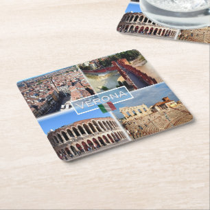 IT Verona - Arena Internally Castelvecchio Bridge Square Paper Coaster