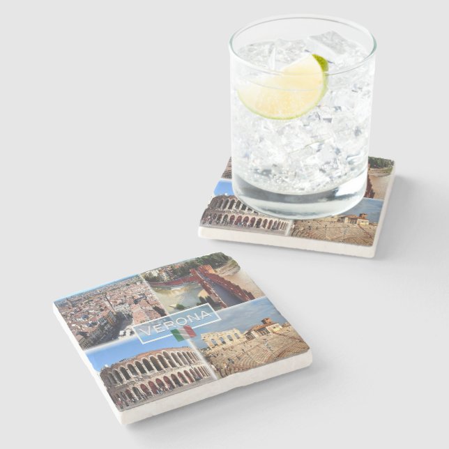 IT Verona - Arena Internally  Castelvecchio Bridge Stone Coaster (Side)