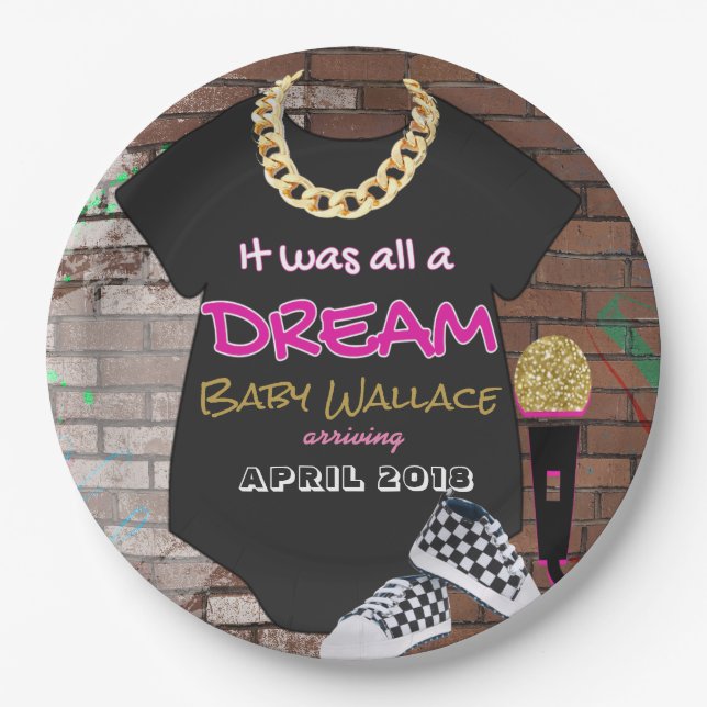 It was All a Dream|90's Hip Hop| Pink|Gold Paper Plate (Front)