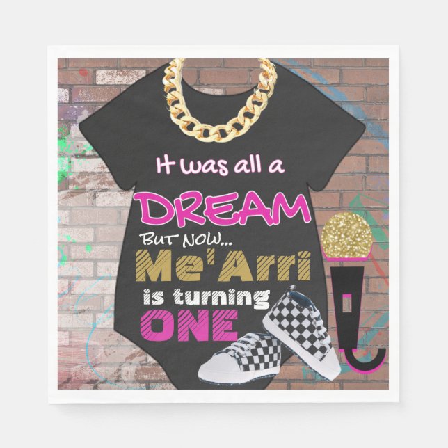It was All a Dream| 90's Pink & Gold Birthday Napkin (Front)