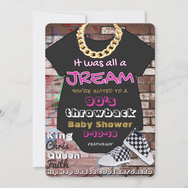 It was all a Jream| 90's Hip Hop Pink & Gold Invitation (Front)