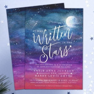 It was written in the stars moon art wedding invitation