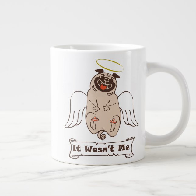 It Wasn't Me angel pug funny quote  Large Coffee Mug (Right)