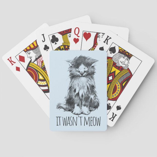 It Wasn't Meow Cute Fluffy Kitten Light Blue Playing Cards (Back)