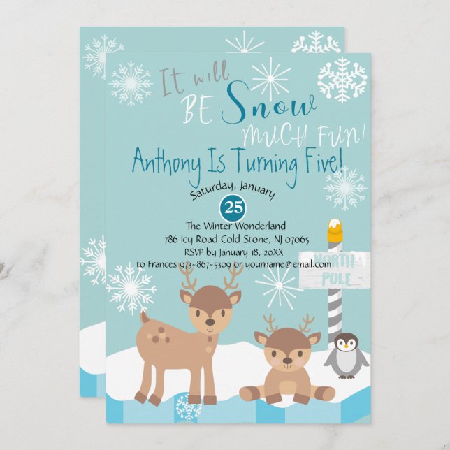It Will Be Snow Much Fun Birthday Invitation (Front/Back)