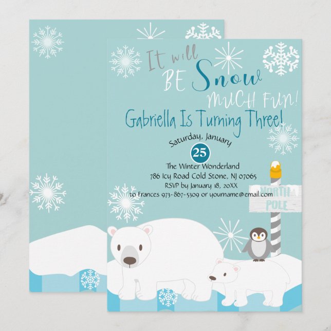 It Will Be Snow Much Fun Birthday Invitation (Front/Back)