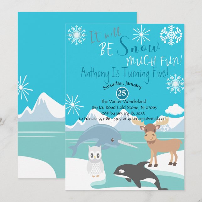 It Will Be Snow Much Fun Birthday Invitation (Front/Back)