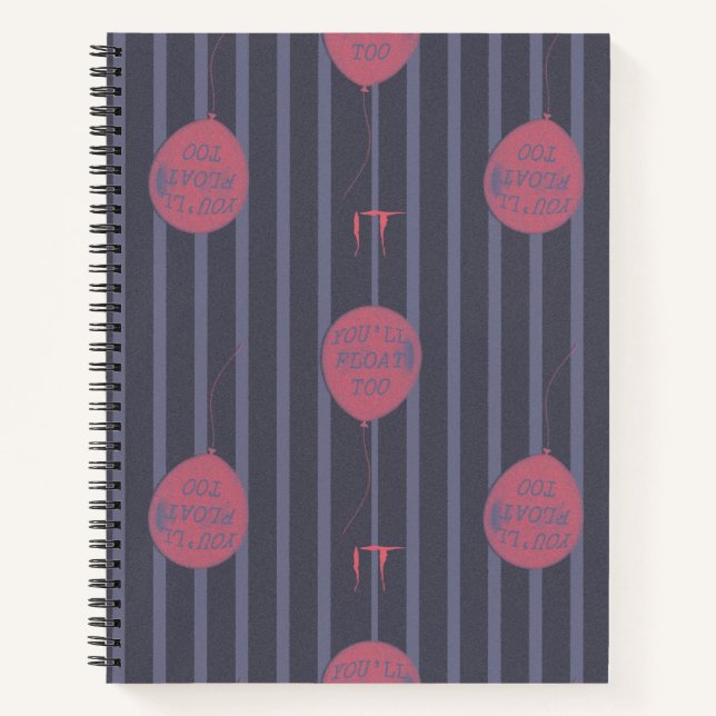 IT - You'll Float Too Balloon Striped Pattern Notebook (Front)