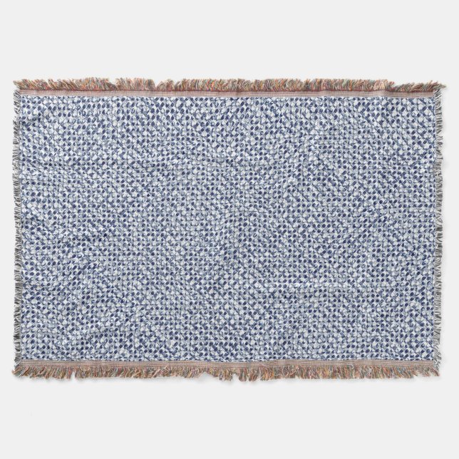 Itajime Shibori Blue Check Textile Geometric Look Throw Blanket (Front)