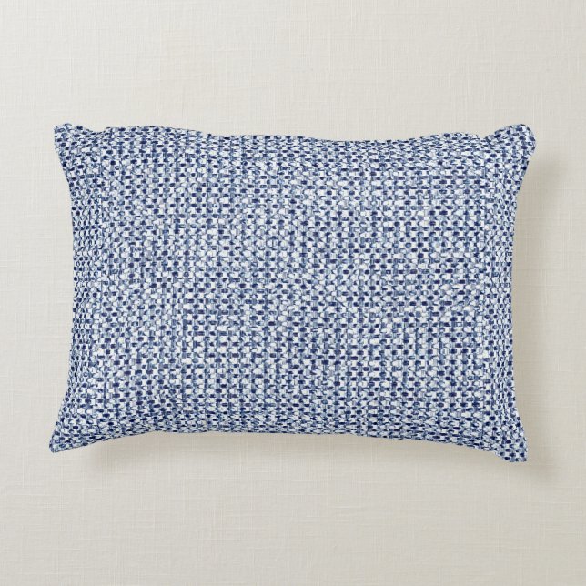 Itajime Shibori Blue Check Textile Geometric Weave Decorative Cushion (Back)