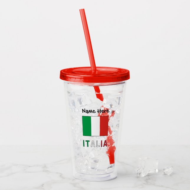 Italia Bandeira Italiana Personalised  Acrylic Tumbler (Front Ice)