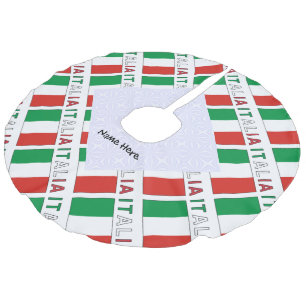 Italia Bandiera Italiana Tiled Black Personalise Faux Linen Tree Skirt