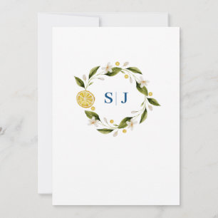 Italia Blue Watercolor Lemon Wedding Invitation