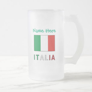 Italia e Bandiera Italiana Green Personalisation  Frosted Glass Beer Mug