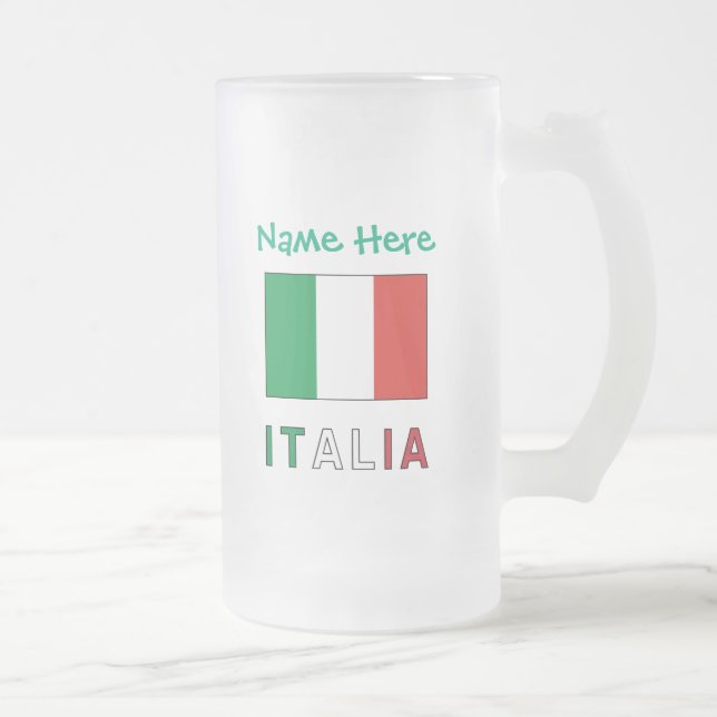 Italia e Bandiera Italiana Green Personalisation  Frosted Glass Beer Mug (Right)