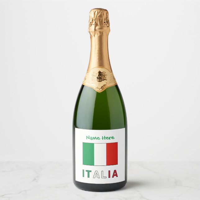 Italia e Bandiera Italiana Green Personalisation  Sparkling Wine Label (Front)