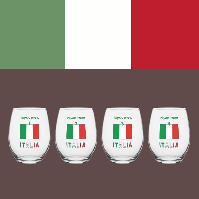 Italia e Bandiera Italiana Green Personalisation  Stemless Wine Glass (Creator Uploaded)
