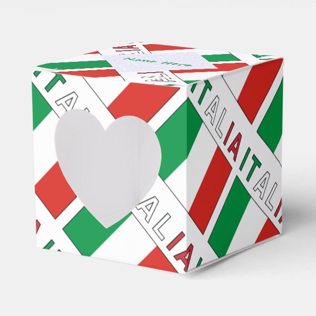Italia e Bandiera Italiana Tiled Green Personalise Favour Box (Front Side)