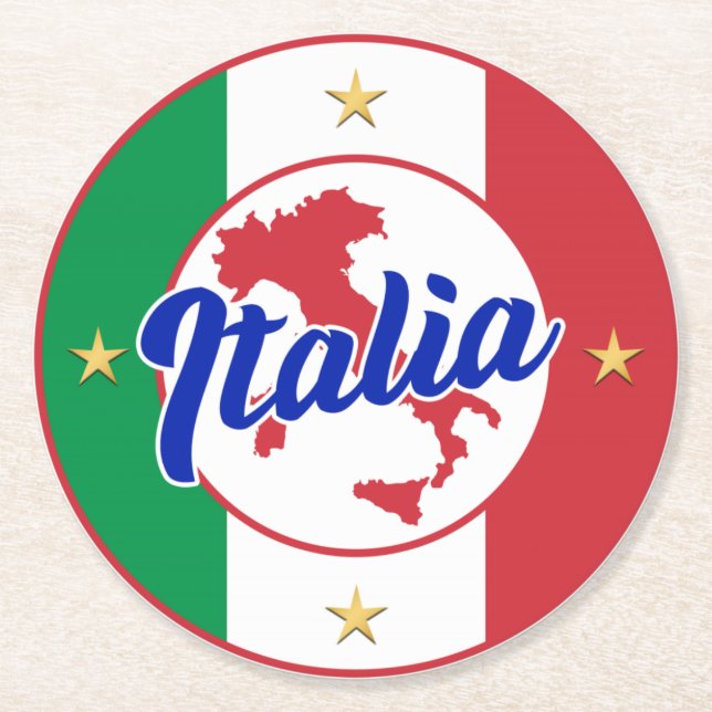 Italia Flag & Map Round Paper Coaster (Front)