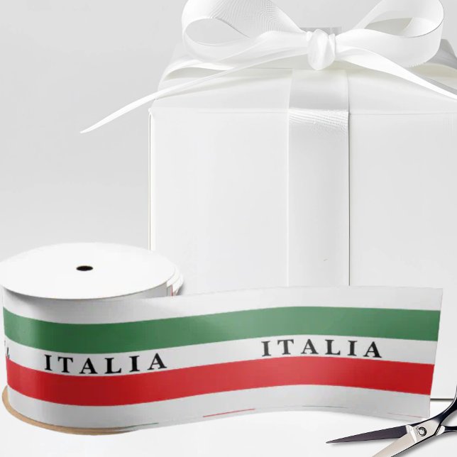 Italia Flag Stripes on White Satin Ribbon (Italia Italian Flag Green white and red horizontal stripes Ribbon for gifts and heritage crafting)