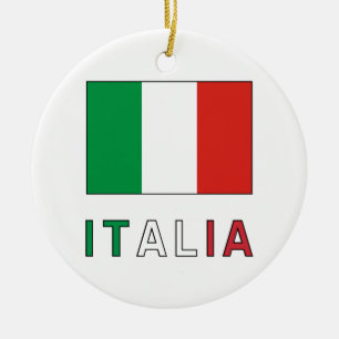 Italia Flag & Word Ceramic Tree Decoration