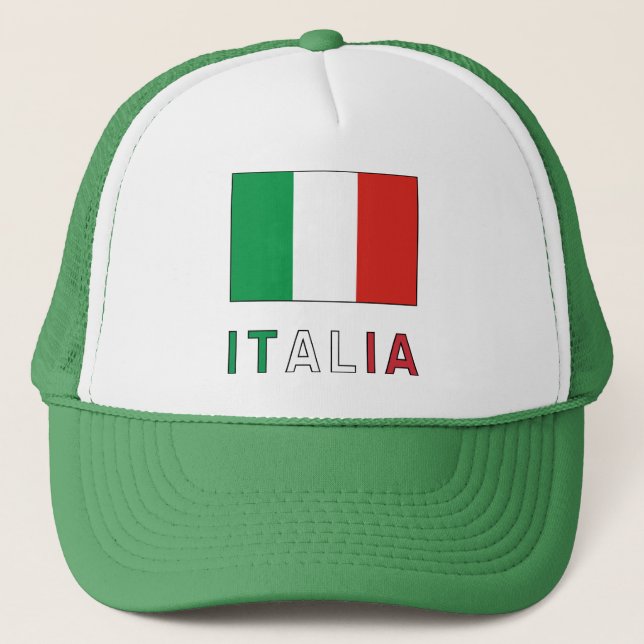 Italia Flag & Word Trucker Hat (Front)