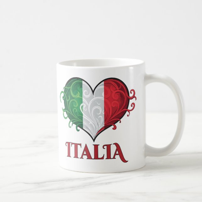 Italia Italian Flag Swirly Heart Coffee Mug (Right)