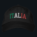 ITALIA Italian Green White and Red on Black Embroidered Hat<br><div class="desc">ITALIA embroidered with Italian Flag Colours Green White and Red on Black cotton hat. Makes a wonderful gift for anybody who adores the beautiful country of Italy!</div>