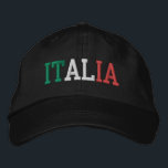ITALIA Italian Green White and Red on Black Embroidered Hat<br><div class="desc">ITALIA embroidered with Italian Flag Colours Green White and Red on Black cotton hat. Makes a wonderful gift for anybody who adores the beautiful country of Italy!</div>