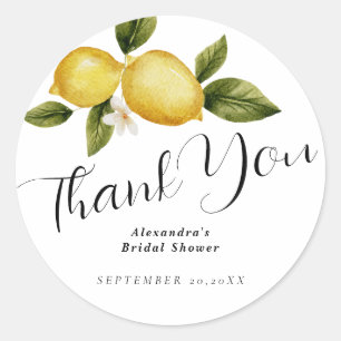 Italia Lemon Calligraphy Bridal Shower Thank You Classic Round Sticker