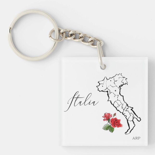 *~* Italia Map of Italy Italian Language Roses Key Ring (Front)
