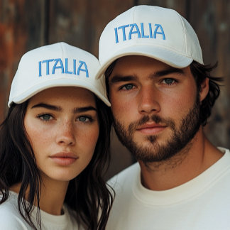 Italia Or Italy White Cap with Blue Embroidery