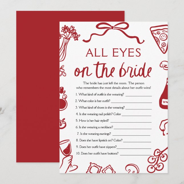 Italian All Eyes On The Bride Bridal Shower Game  Invitation (Front/Back)