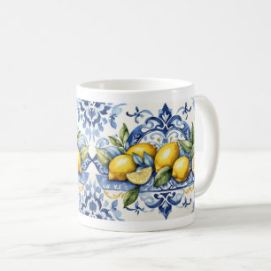 Italian Amalfi blue white tiles and lemons Coffee Mug
