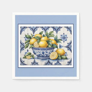 Italian Amalfi blue white tiles bowl of lemons Napkin