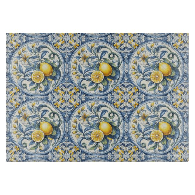 Italian Amalfi blue white tiles lemons Cutting Board (Front)