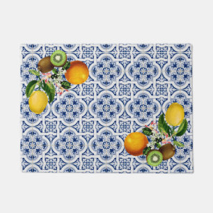 Italian Amalfi blue white tiles lemons Doormat