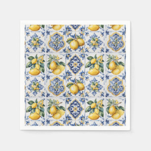 Italian Amalfi blue white tiles lemons Napkin