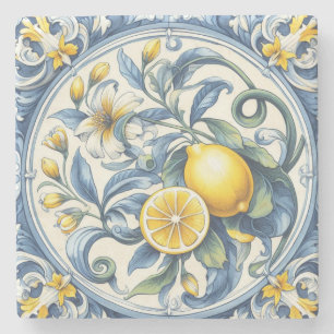 Italian Amalfi blue white tiles lemons Stone Coaster