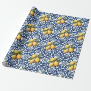 Italian Amalfi blue white tiles lemons Wrapping Paper