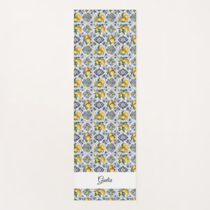 Italian Amalfi blue white tiles lemons Yoga Mat