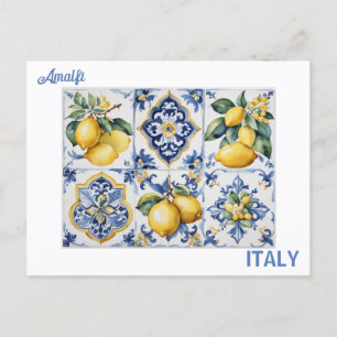 Italian Amalfi Coast blue white tiles lemons  Postcard