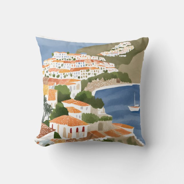 Italian Amalfi Coast Italy Mediterranean Art Cushion (Front)
